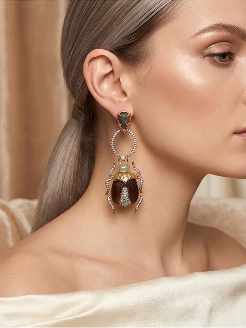NEW Alexis Bittar Scarab Beetle Earrings Unique Lucite Labradorite Bug Drop AU28